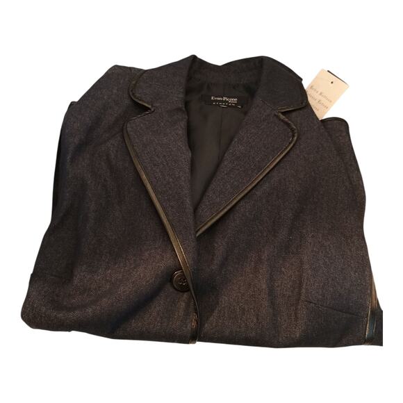 Evan-Picone Woman Blue Denim Black Contrast Trim 3 Button Lined Jacket Size 16W - Picture 1 of 12